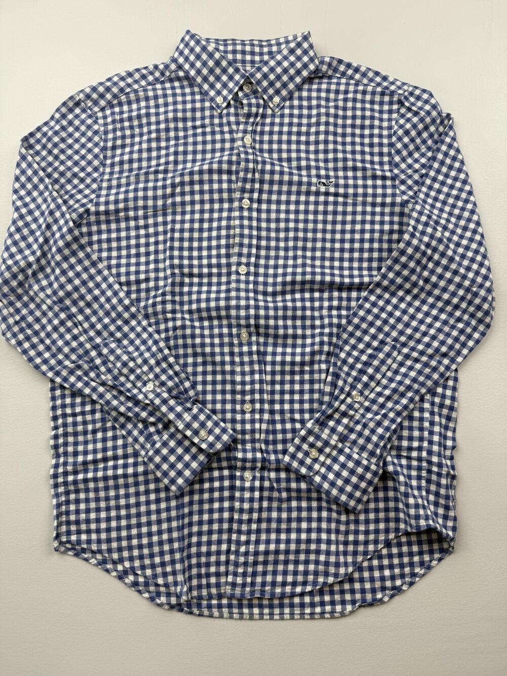 Vineyard Vines Whale Shirt Mens Medium Blue Check Long Sleeve Flannel Button Up